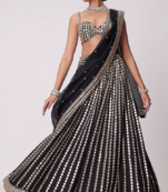 Black Zari Embroidered with Paper Mirror work Organza indian lehenga choli dress