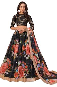 Black Organza Lehenga Choli With Mirror work and Embroidery