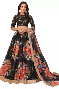 Black Organza Lehenga Choli With Mirror work and Embroidery