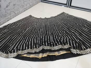 Black Zari Embroidered with Paper Mirror work Organza indian lehenga choli dress 5