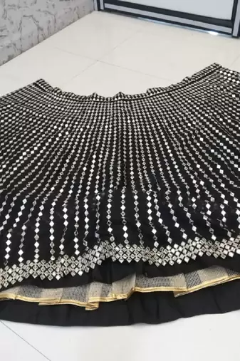 Black Zari Embroidered with Paper Mirror work Organza indian lehenga choli dress