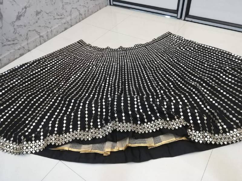 Black Zari Embroidered with Paper Mirror work Organza indian lehenga choli dress