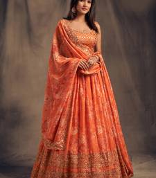 Alluring Orange Lotas Floral Printed And Sequins Embroidered Organza Lehenga Choli For Bride