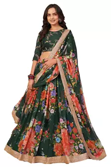 Delightful Sky Blue floral print and sequins embroidered Organza fabric Lehenga choli for bride