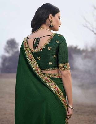 Heavy Vichitra Silk Embroidered Border Saree 3