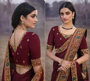 Heavy Vichitra Silk Embroidered Border Saree 2