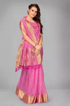 Light pink woven silk saree with blouse