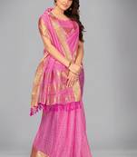 Light pink woven silk saree with blouse
