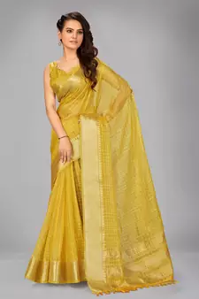 Yellow woven silk saree with blouse