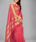 Peach woven silk saree with blouse