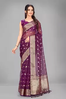 Purple woven silk saree with blouse