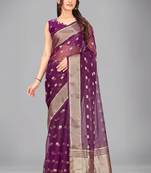 Purple woven silk saree with blouse