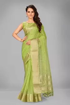 Light green woven silk saree with blouse