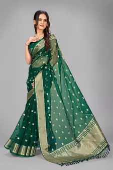 Green woven silk saree with blouse