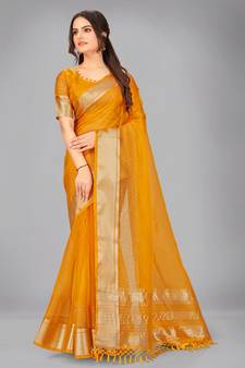 Mustard woven silk saree with blouse