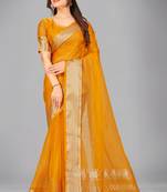 Mustard woven silk saree with blouse