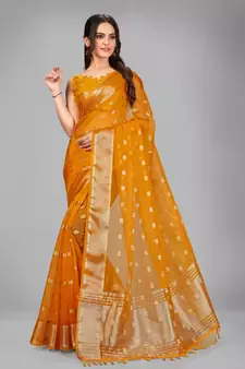 Yellow woven silk saree with blouse