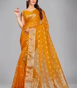 Yellow woven silk saree with blouse