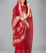 Red woven silk saree with blouse