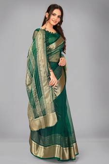 Green woven silk saree with blouse