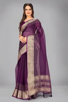 Purple woven silk saree with blouse