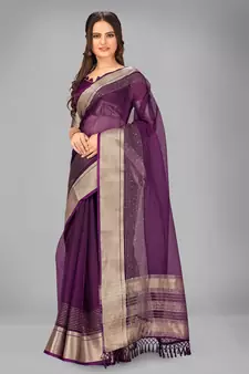 Purple woven silk saree with blouse
