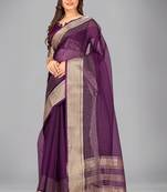 Purple woven silk saree with blouse