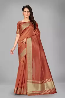 Rust plain silk saree with blouse