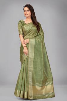 Green plain silk saree with blouse