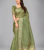 Green plain silk saree with blouse