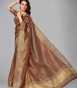 Brown plain silk saree with blouse