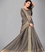 Grey plain silk saree with blouse