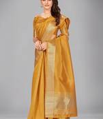Mustard plain silk saree with blouse