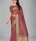 Maroon plain silk saree with blouse
