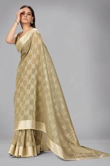 Beige woven silk saree with blouse