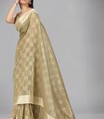 Beige woven silk saree with blouse