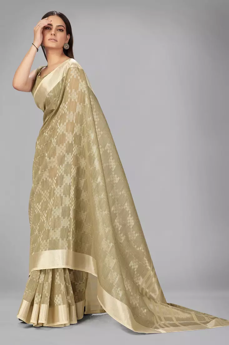 Beige woven silk saree with blouse