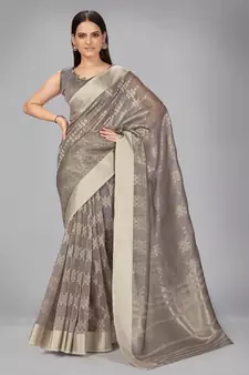 Grey woven silk saree with blouse