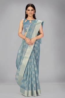 Light blue woven silk saree with blouse