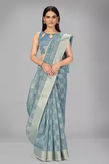 Light blue woven silk saree with blouse