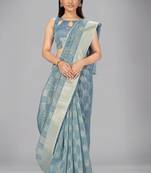 Light blue woven silk saree with blouse