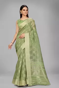 Light green woven silk saree with blouse
