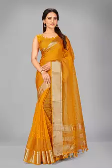 Mustard woven silk saree with blouse