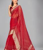 Red woven silk saree with blouse