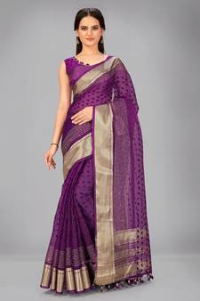 Purple woven silk saree with blouse