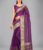 Purple woven silk saree with blouse