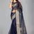 Dark blue woven silk saree with blouse