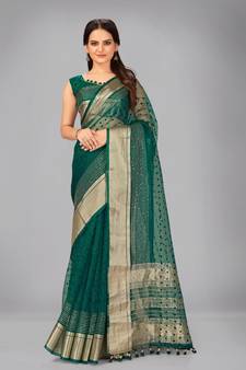 Green woven silk saree with blouse