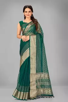 Green woven silk saree with blouse