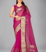 Pink woven silk saree with blouse